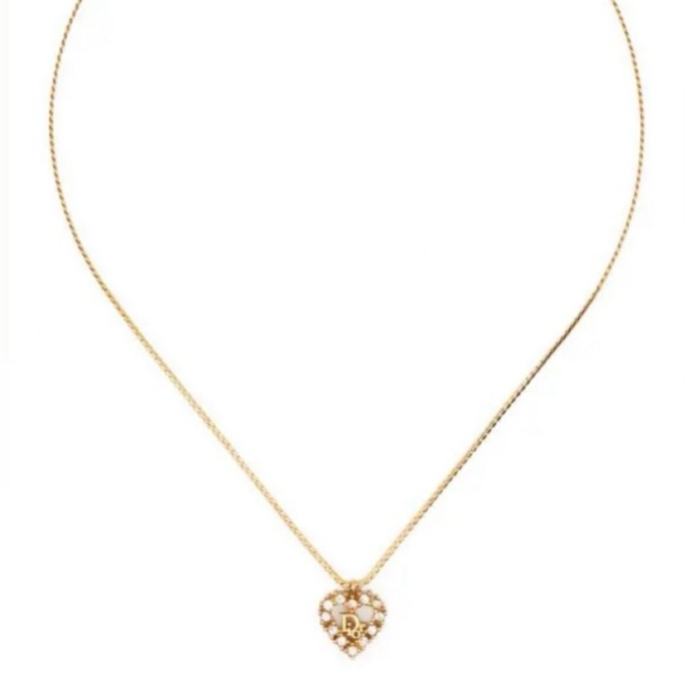 Dior Gold Plated & Crystal heart crystal necklace 16”